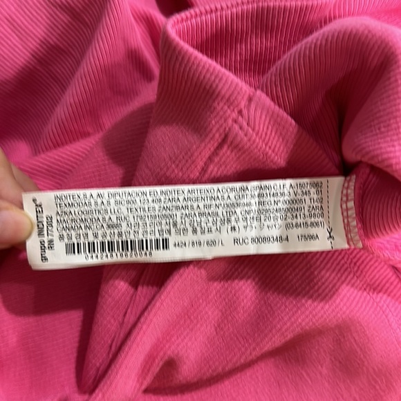 Zara Pink Balloon Ruffle Puff Sleeve Square Neck Rib Cropped Top Size L - Picture 11 of 13